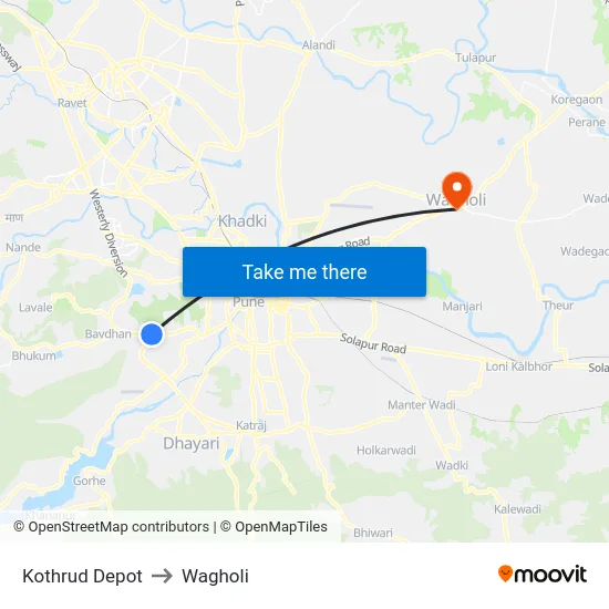 Kothrud Depot to Wagholi map