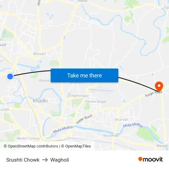 Srushti Chowk to Wagholi map