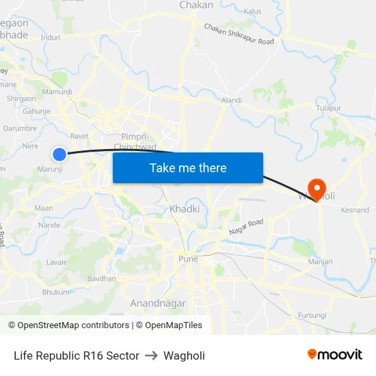 Life Republic R16 Sector to Wagholi map