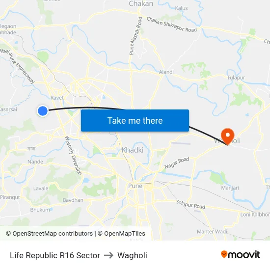 Life Republic R16 Sector to Wagholi map