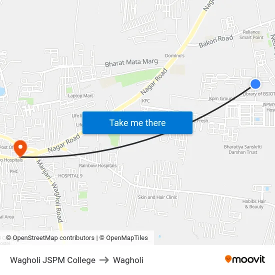 Wagholi JSPM College to Wagholi map