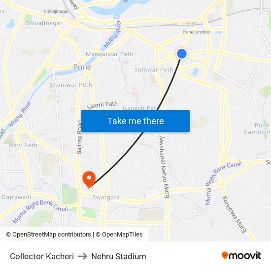 Collector Kacheri to Nehru Stadium map