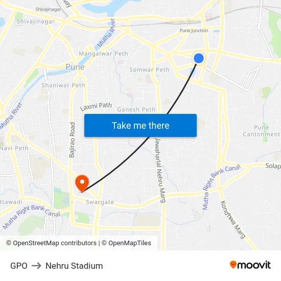 GPO to Nehru Stadium map
