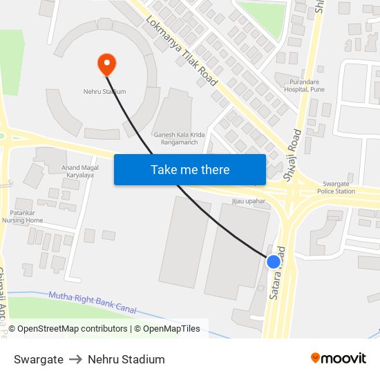 Swargate to Nehru Stadium map