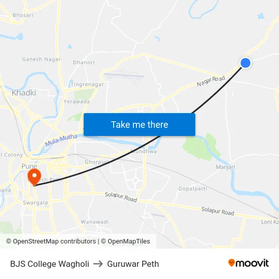 BJS College Wagholi to Guruwar Peth map