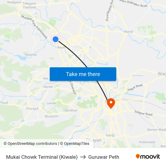 Mukai Chowk Terminal (Kiwale) to Guruwar Peth map