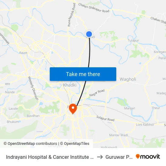Indrayani Hospital & Cancer Institute Alandi to Guruwar Peth map