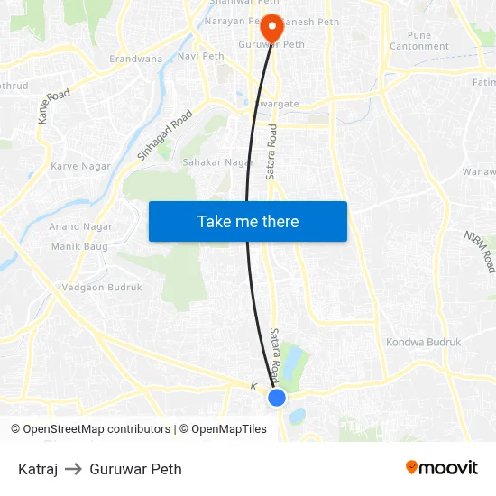 Katraj to Guruwar Peth map
