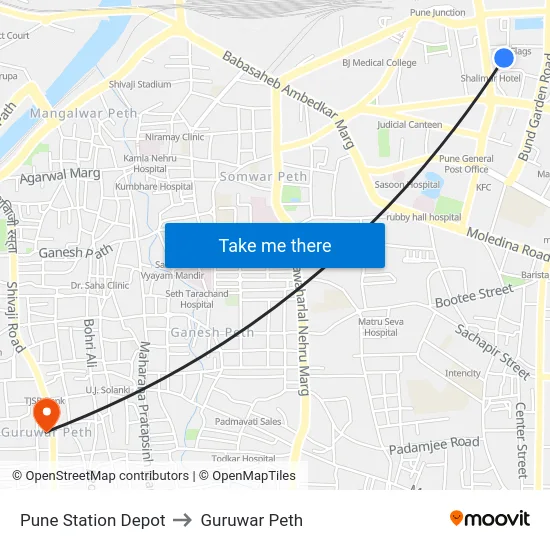 Pune Station Depot to Guruwar Peth map