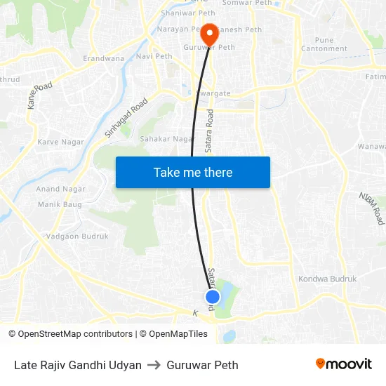 Late Rajiv Gandhi Udyan to Guruwar Peth map