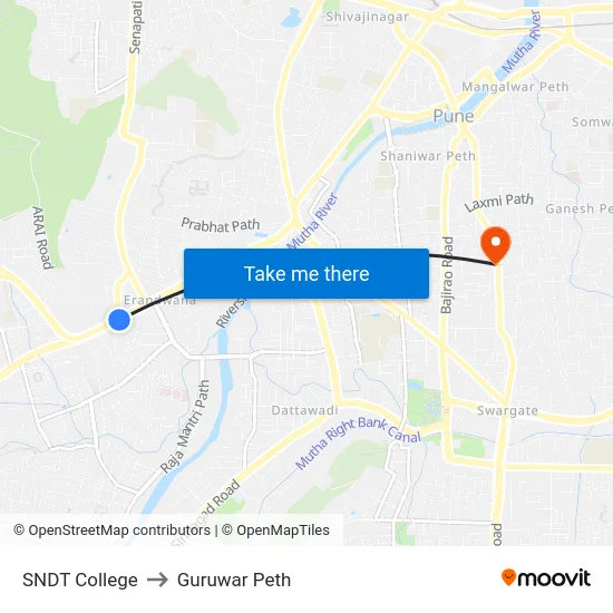 SNDT College to Guruwar Peth map