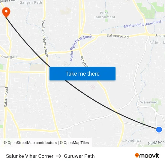 Salunke Vihar Corner to Guruwar Peth map