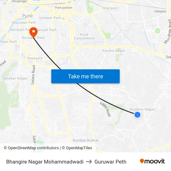 Bhangire Nagar Mohammadwadi to Guruwar Peth map
