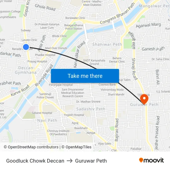 Goodluck Chowk Deccan to Guruwar Peth map