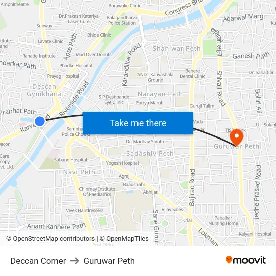 Deccan Corner to Guruwar Peth map