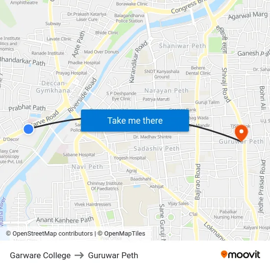 Garware College to Guruwar Peth map
