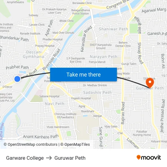 Garware College to Guruwar Peth map
