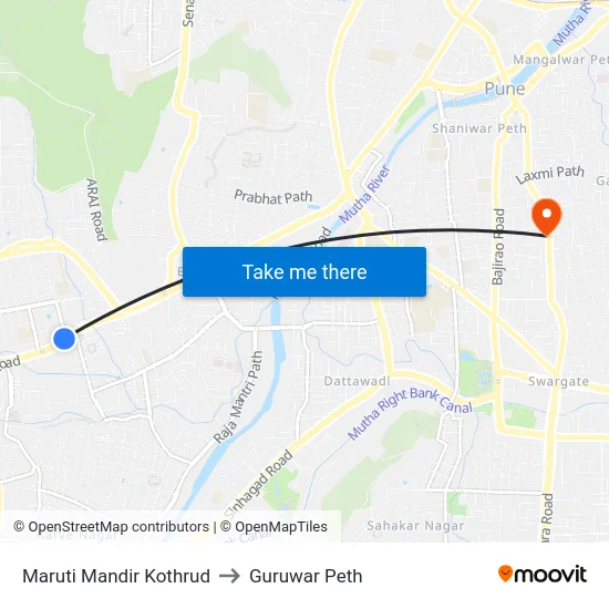 Maruti Mandir Kothrud to Guruwar Peth map