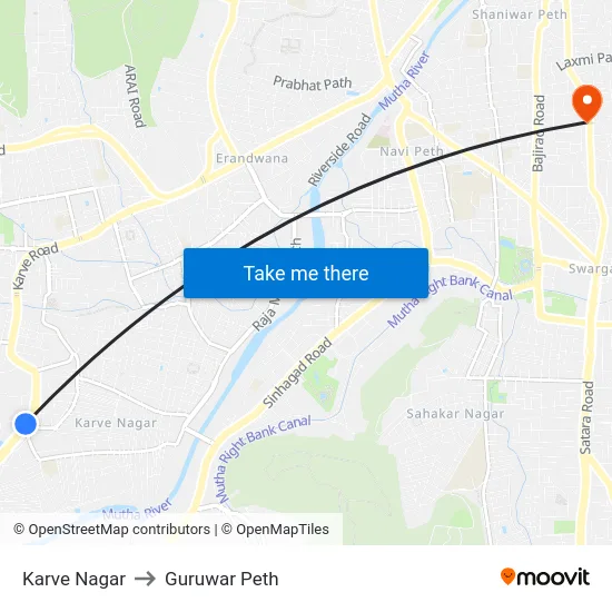 Karve Nagar to Guruwar Peth map