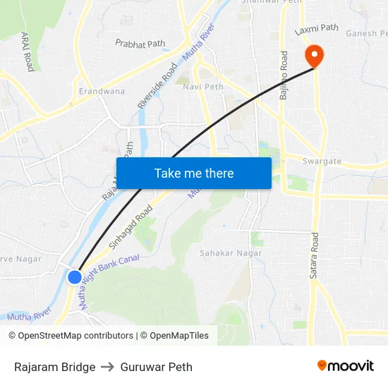 Rajaram Bridge to Guruwar Peth map