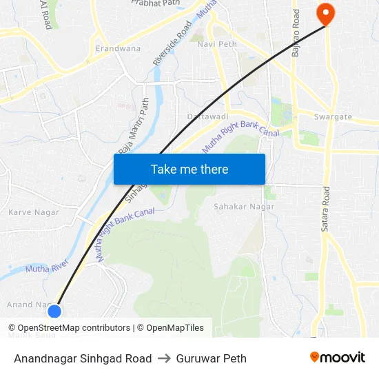 Anandnagar Sinhgad Road to Guruwar Peth map
