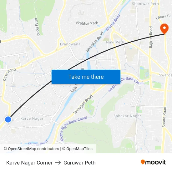Karve Nagar Corner to Guruwar Peth map