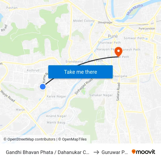 Gandhi Bhavan Phata / Dahanukar Colony to Guruwar Peth map