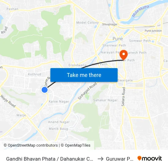 Gandhi Bhavan Phata / Dahanukar Colony to Guruwar Peth map