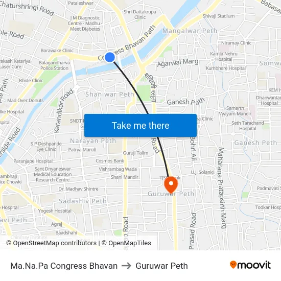 Ma.Na.Pa Congress Bhavan to Guruwar Peth map