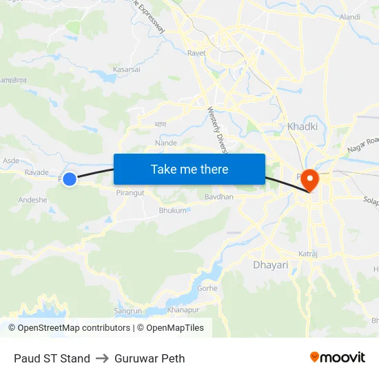 Paud ST Stand to Guruwar Peth map