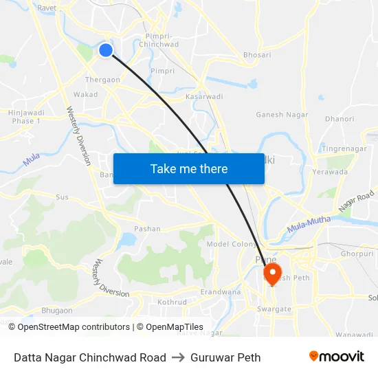 Datta Nagar Chinchwad Road to Guruwar Peth map