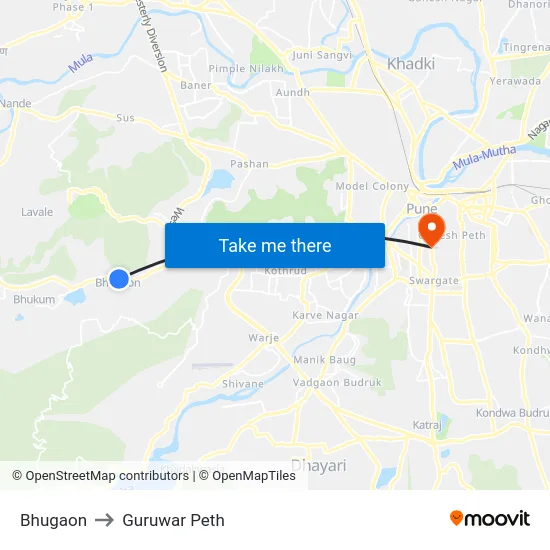 Bhugaon to Guruwar Peth map