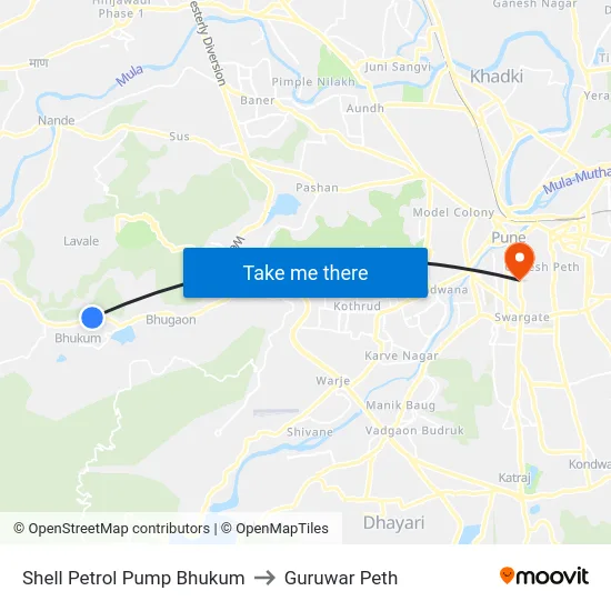 Shell Petrol Pump Bhukum to Guruwar Peth map