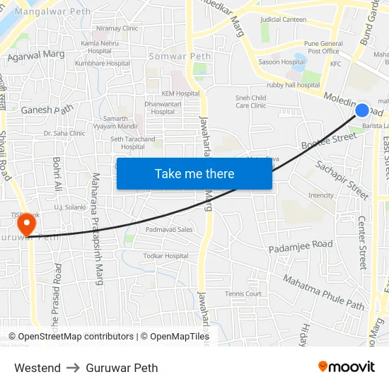 Westend to Guruwar Peth map