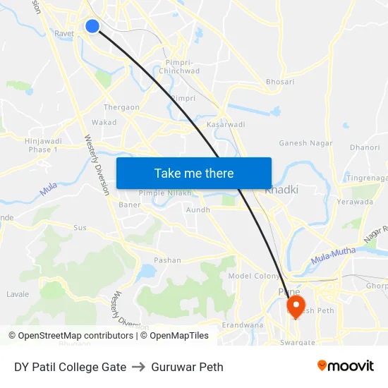 DY Patil College Gate to Guruwar Peth map