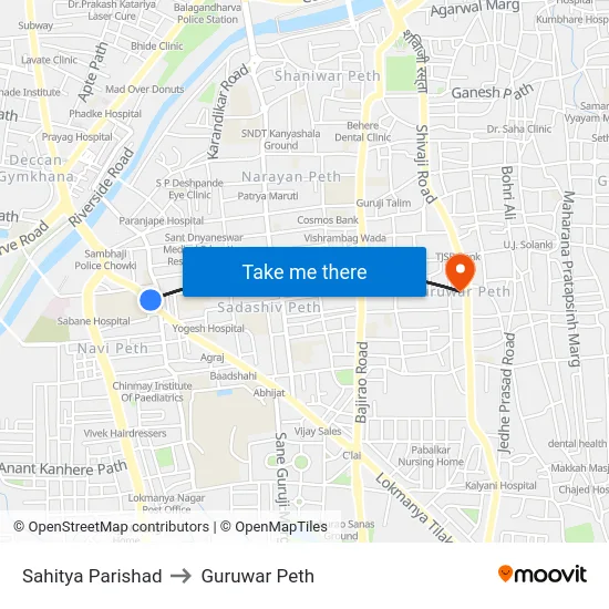 Sahitya Parishad to Guruwar Peth map