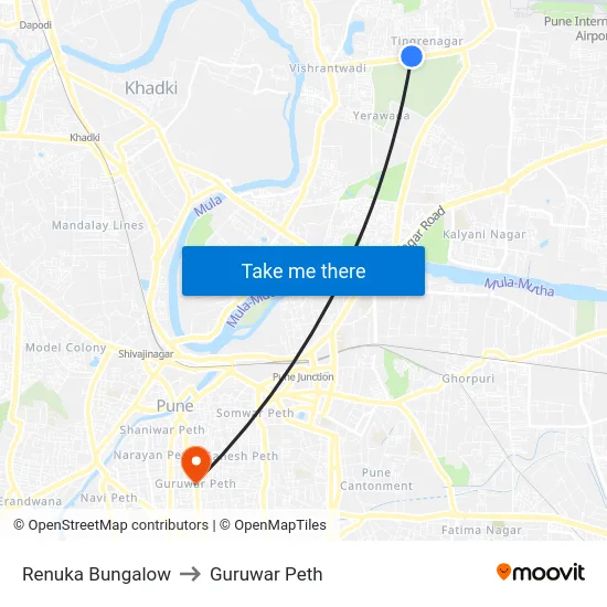 Renuka Bungalow to Guruwar Peth map