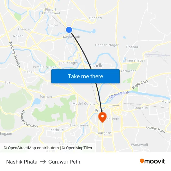 Nashik Phata to Guruwar Peth map