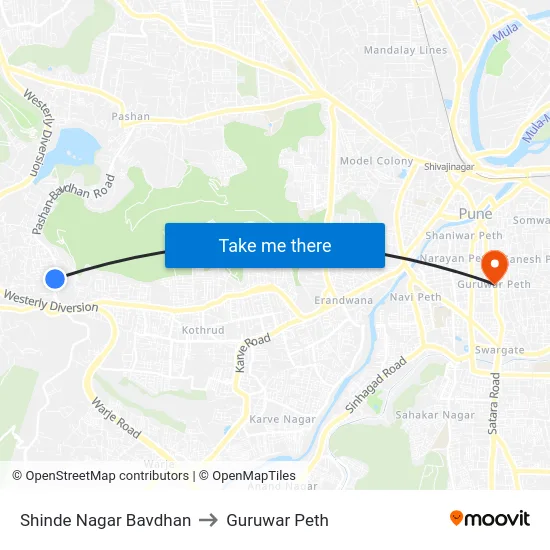 Shinde Nagar Bavdhan to Guruwar Peth map