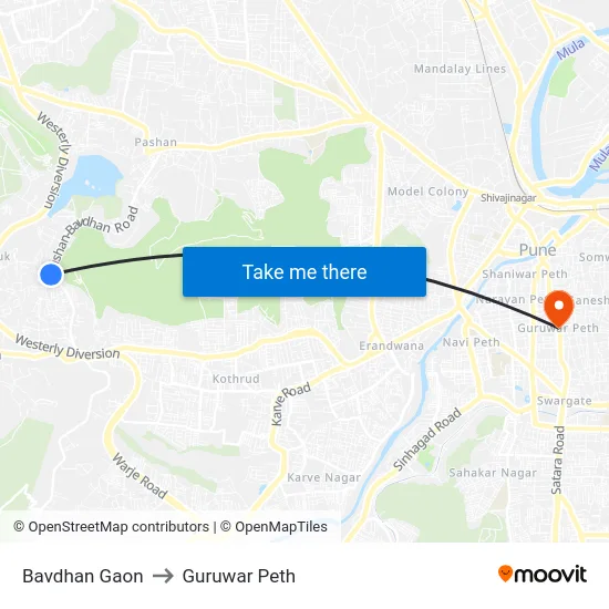 Bavdhan Gaon to Guruwar Peth map