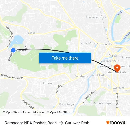 Ramnagar NDA Pashan Road to Guruwar Peth map