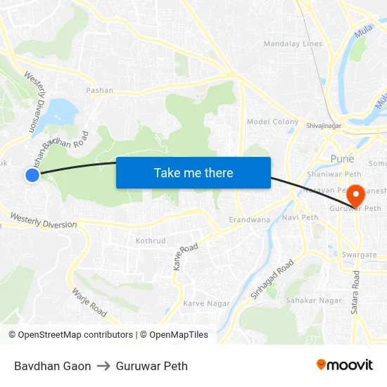 Bavdhan Gaon to Guruwar Peth map