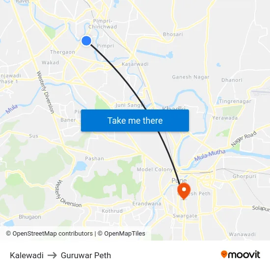 Kalewadi to Guruwar Peth map