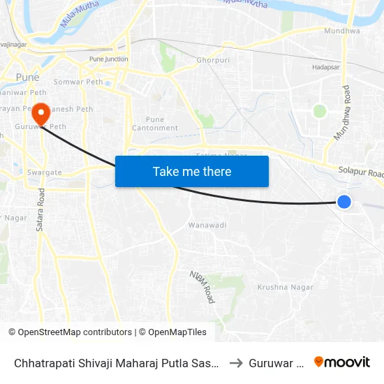 Chhatrapati Shivaji Maharaj Putla Sasane Nagar to Guruwar Peth map