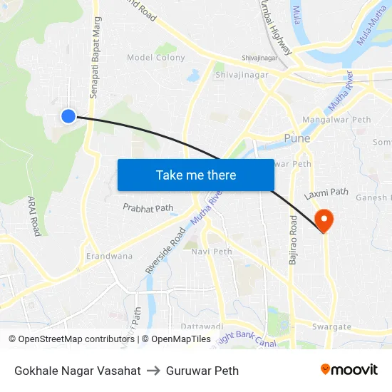 Gokhale Nagar Vasahat to Guruwar Peth map