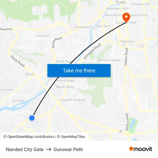 Nanded City Gate to Guruwar Peth map