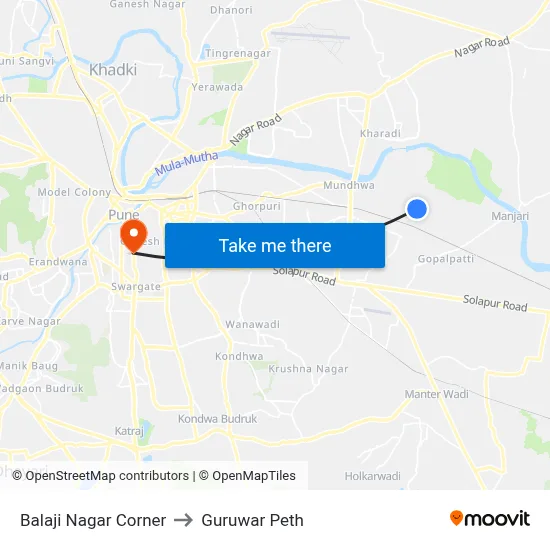 Balaji Nagar Corner to Guruwar Peth map