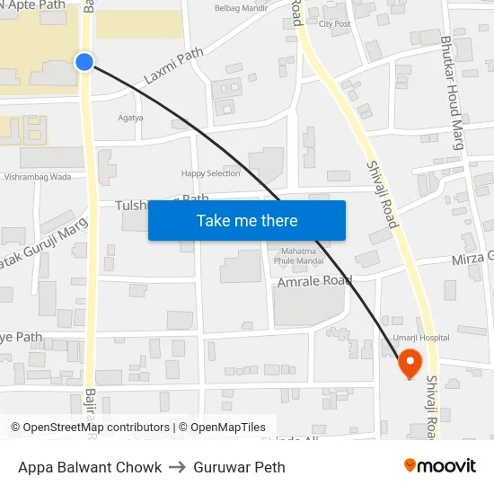 Appa Balwant Chowk to Guruwar Peth map