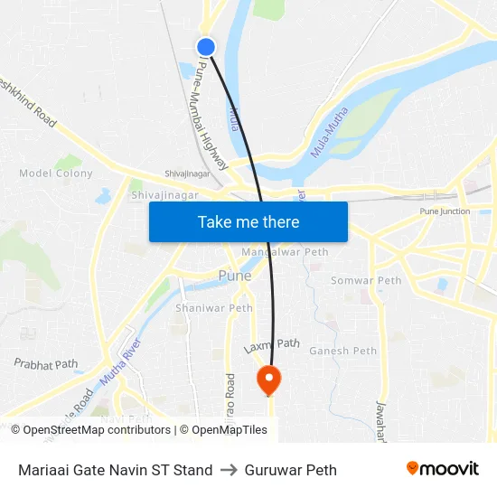 Mariaai Gate Navin ST Stand to Guruwar Peth map