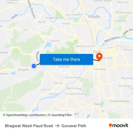 Bhagwat Wasti Paud Road to Guruwar Peth map